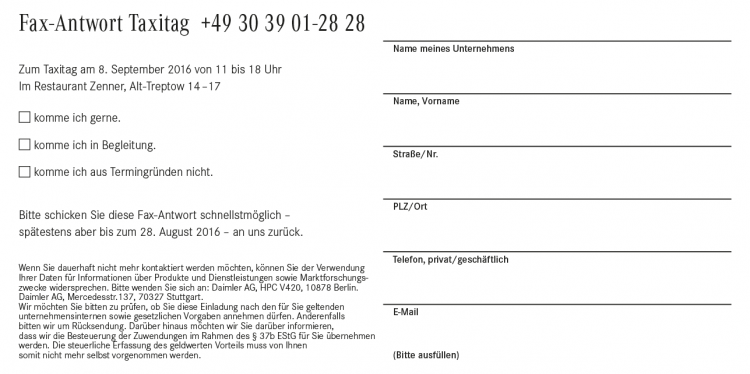 Berlin: Mercedes-Benz Taxi Tag – „Sternegrill“ am 08. September
