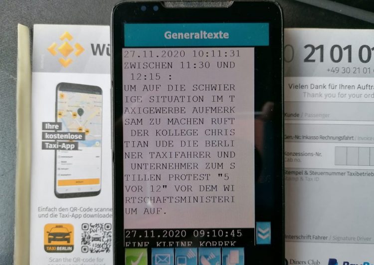 Novemberhilfen für Taxis: Berliner „5 vor 12 Protestaktion“ wächst