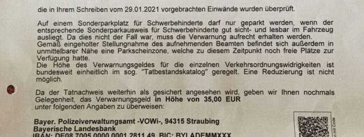 35 Euro Strafe bei Abholung eines behinderten Fahrgastes