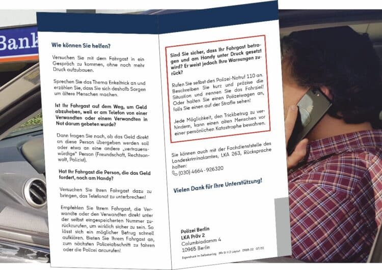 Polizei wendet sich mit Trickbetrug-Flyer direkt an Taxifahrer