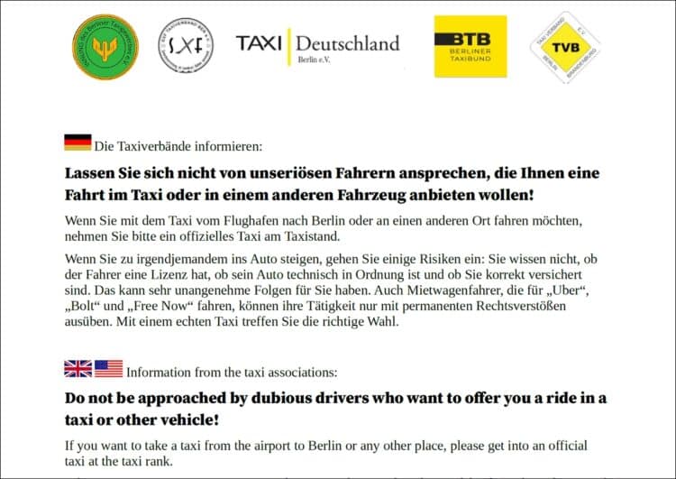 Taxifahrer aus Berlin und LDS demonstrieren gegen Fahrgastklau am BER