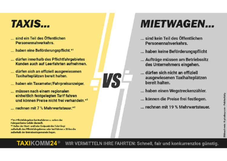 Was ist der Unterschied zwischen Taxi und Mietwagen?