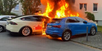 Frankfurter Tesla-Taxi wird Opfer der Flammen