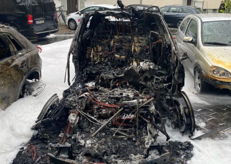 Frankfurter Tesla-Taxi wird Opfer der Flammen