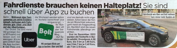 Springer-Boulevardblatt beklagt „Taxi-Verdrängung“, wirbt aber zugleich für Uber