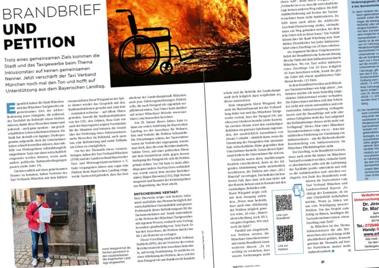 Uber-Invasion und das Ringen um Mindesttarif und Inklusionsförderung – TT Mü erschienen