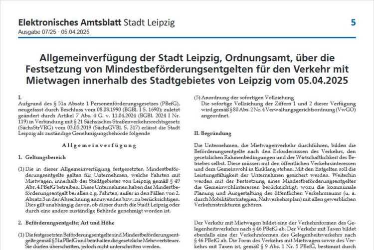 Leipziger Mindestfahrpreise für Mietwagen: Zur Nachahmung befohlen