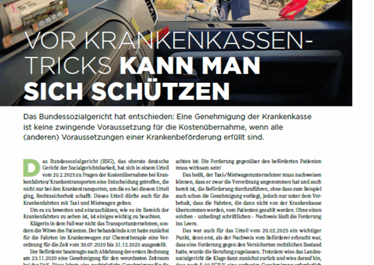 Genehmigung bei Krankenfahrten nicht zwingend notwendig, aber …