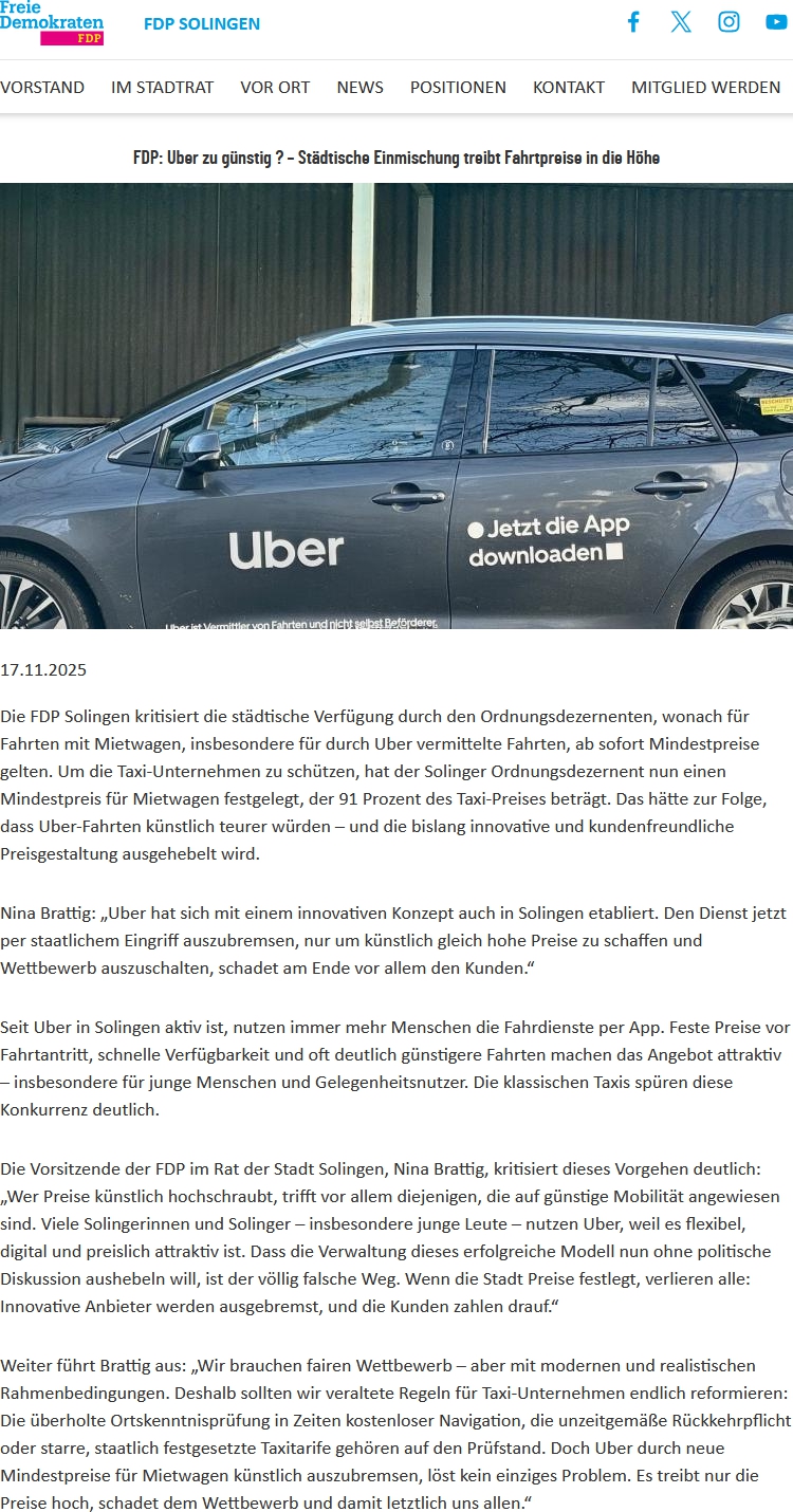 Der Irrweg der FDP beim Umgang mit Uber